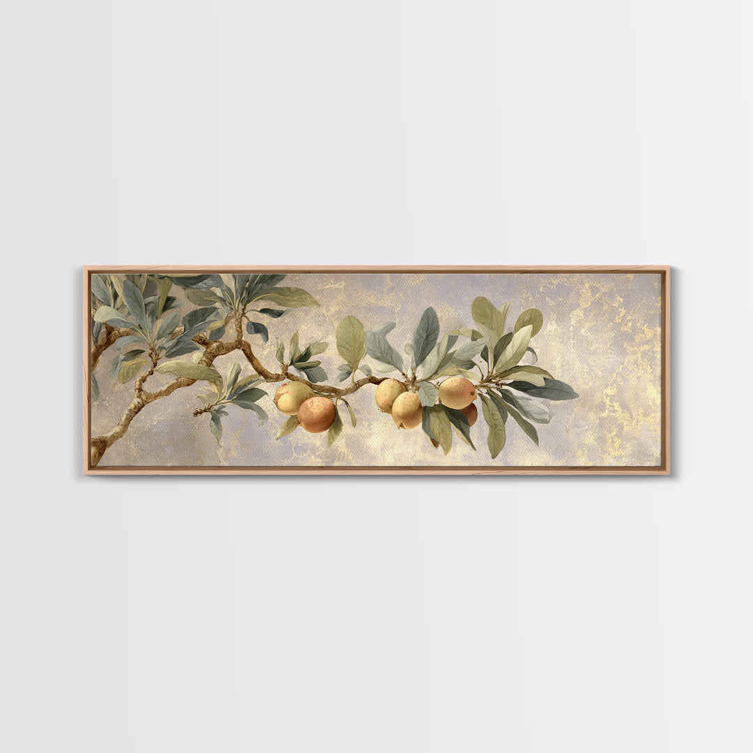 Fig Branch with Fruit and Broad Leaves Framed Canvas Print, Botanical Art, Art, Living Room Decor, Oil Painting, Botanic, BOT-3x1-55