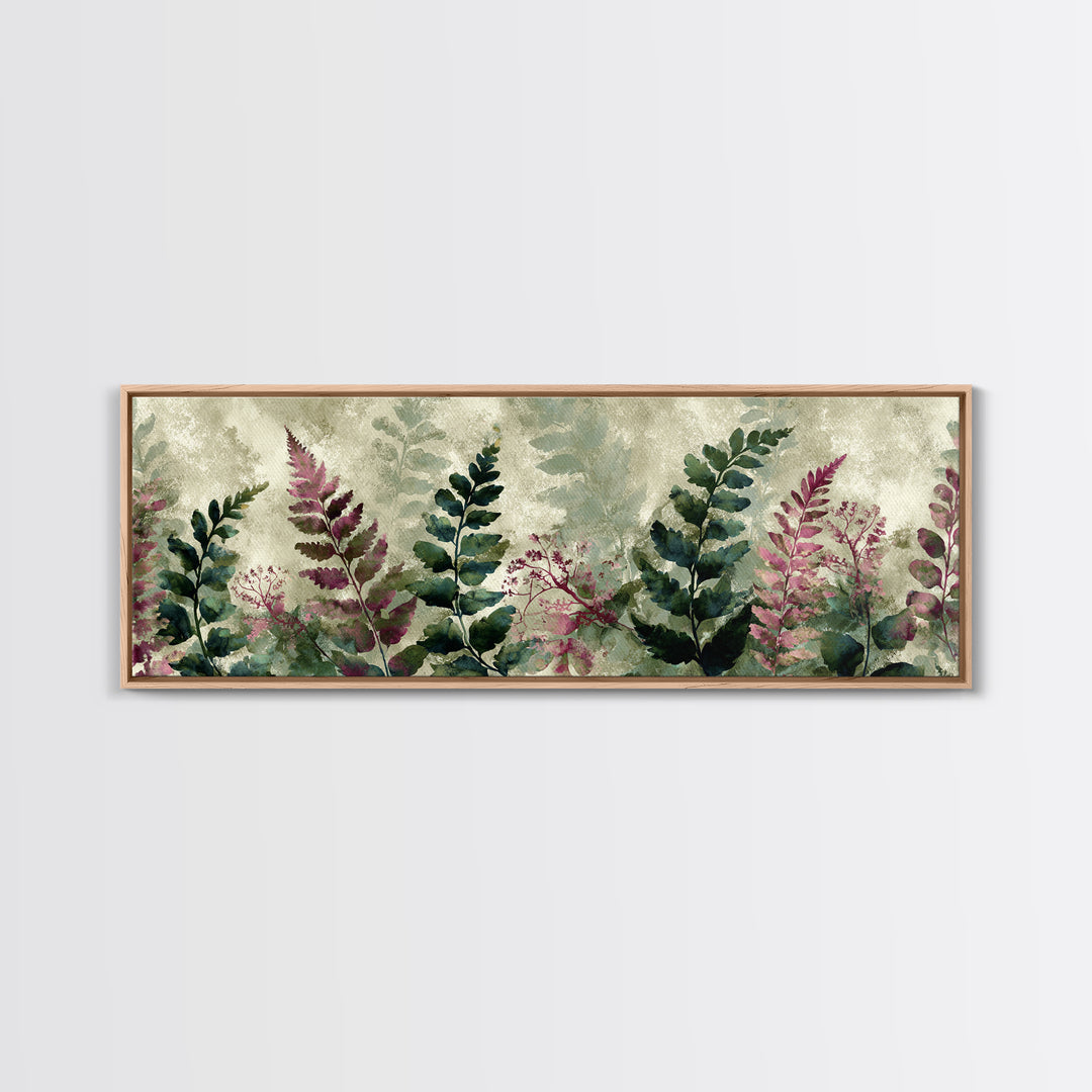 Fern Shadow Pattern on Plaster Surface Framed Canvas Print, Botanical Art, Living Room Decor, Watercolor Art, Botanic, BOT-3x1-63