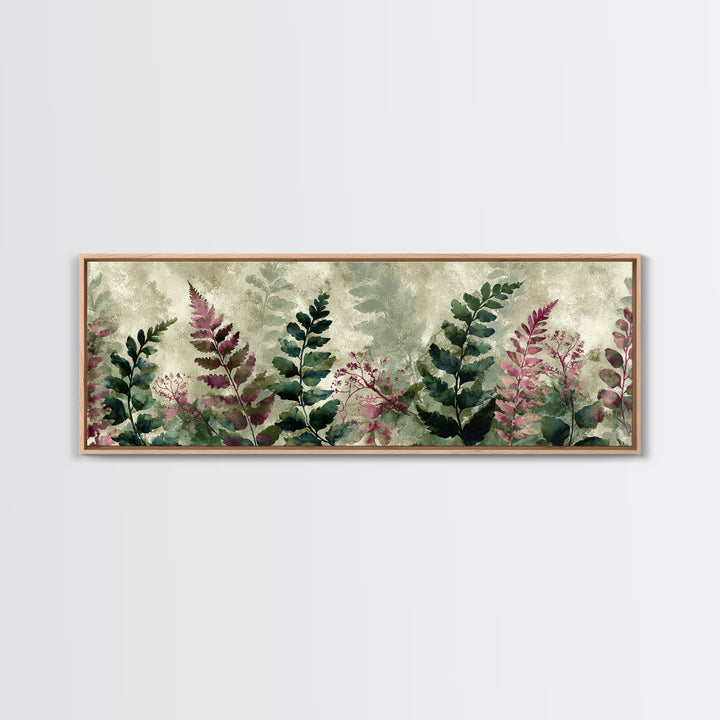 Fern Shadow Pattern on Plaster Surface Framed Canvas Print, Botanical Art, Living Room Decor, Watercolor Art, Botanic, BOT-3x1-63