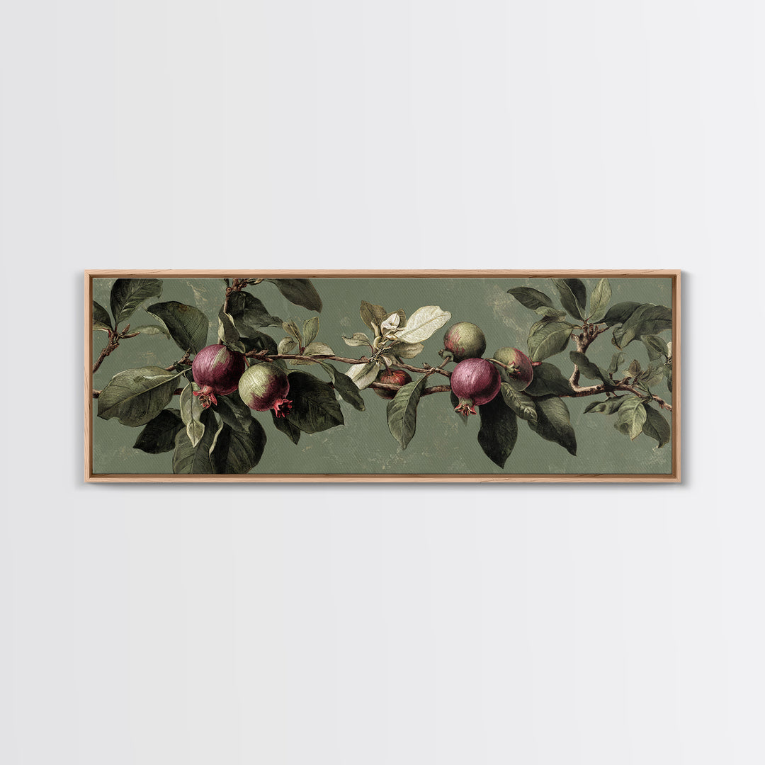 Fig Branch with Fruit and Broad Leaves Framed Canvas Print, Botanical Art, Statement Artwork, Living Room Decor, Botanic, BOT-3x1-7