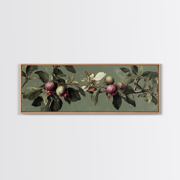 Fig Branch with Fruit and Broad Leaves Framed Canvas Print, Botanical Art, Statement Artwork, Living Room Decor, Botanic, BOT-3x1-7