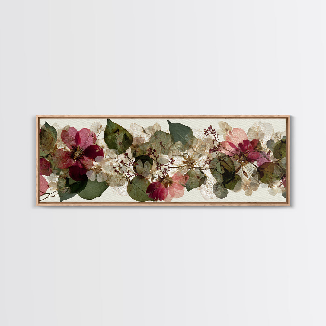 Pressed Flower Collage Canvas Print, Botanical Art, Digital Art, Living Room Decor, Fine Art, Botanic, Printable Art, BOT-3x1-92