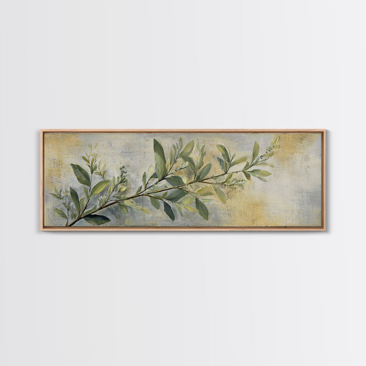 Eucalyptus Stems in Soft Sage Tones Framed Canvas Print, Botanical Art, Living Room Decor, Oil Painting, Botanic, BOT-3x1-99
