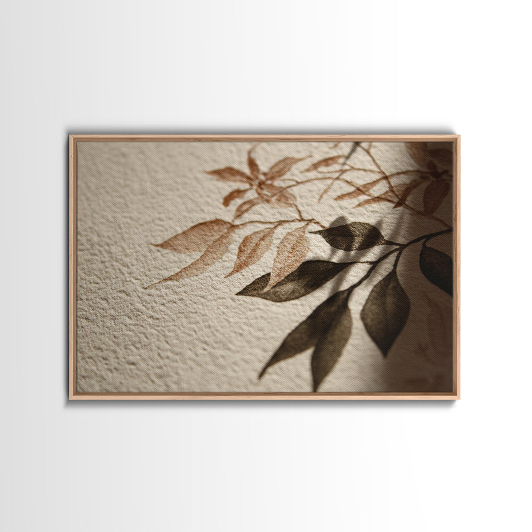 Black Ink Botanical Silhouette on Cream Paper Framed Canvas Print, Botanical Art, Modern Wall Art, Living Room Decor, Botanic, BOT-3x2-25