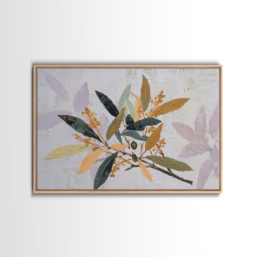 Single Olive Branch Framed Canvas Print, Botanical Art, Digital Art, Living Room Decor, Fine Art, Botanic, Printable Art, BOT-3x2-59