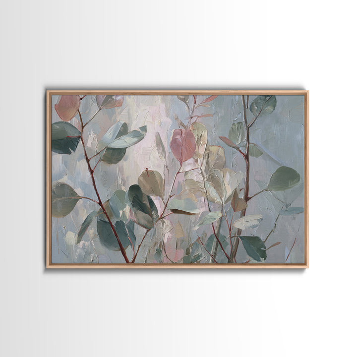 Eucalyptus Stems in Soft Sage Tones Framed Canvas Print, Botanical Art, Whimsical Decor, Living Room Decor, Oil Painting, BOT-3x2-63