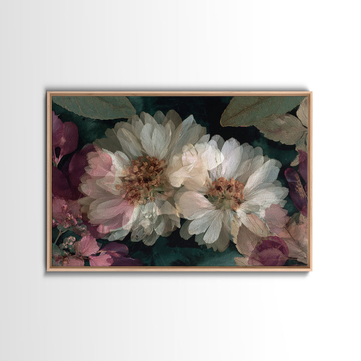 Pressed Flower Collage Framed Canvas Print, Botanical Art, Living Room Decor, Botanic, Fine Art Print, Statement Artwork, BOT-3x2-8