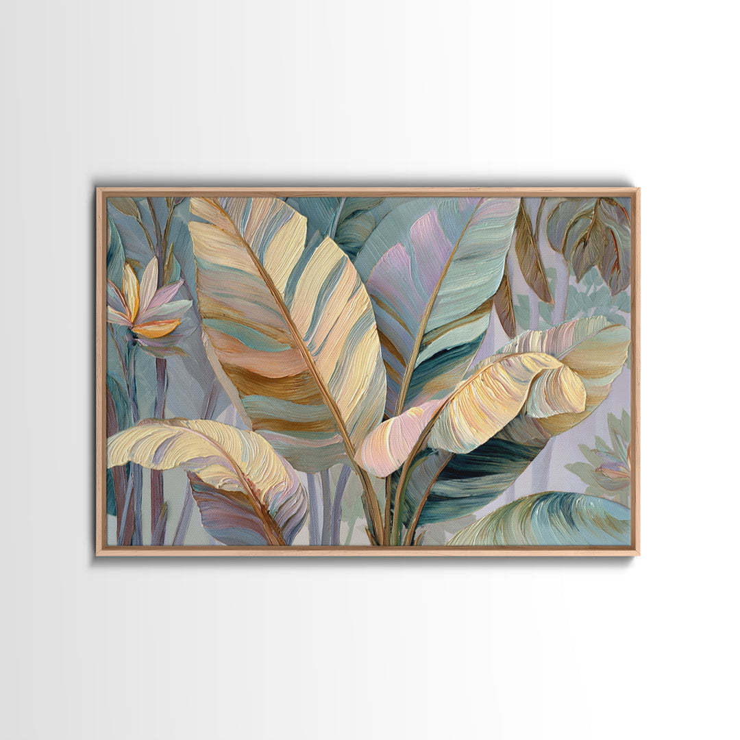 Tropical Banana Leaf Painted Canvas Print, Botanical Art, Poster, Living Room Decor, Botanic, Art Nouveau, Framed Wall Art, BOT-3x2-84