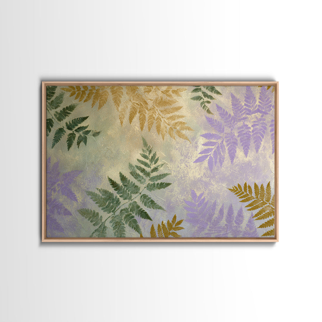 Fern Shadow Pattern on Plaster Surface Framed Canvas Print, Botanical Art, Home Gift, Living Room Decor, Fine Art, Botanic, BOT-3x2-99