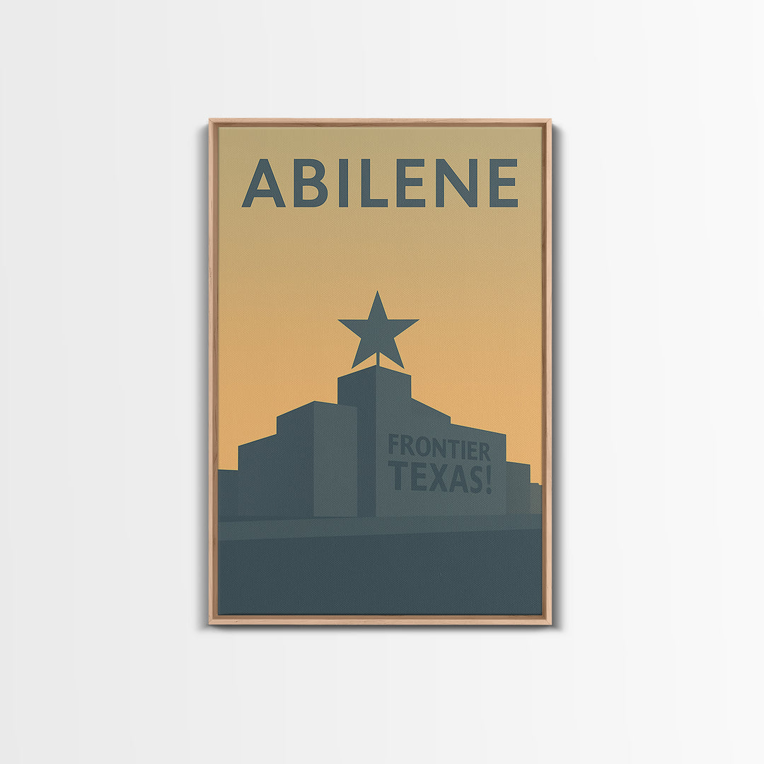 Abilene Travel Poster, Framed Canvas Print, Minimalist Retro Wall Art, Abilene Travel Art, City Illustration, Vintage City Art