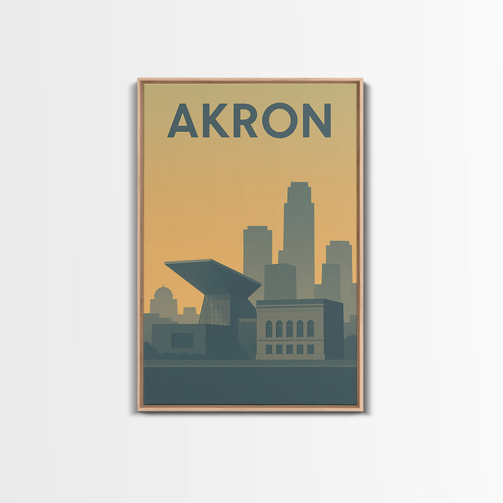 Akron Ohio Travel Poster, Canvas Print, Minimalist Retro Wall Art, Akron Wall Art, Vintage Travel Art, Travel Poster Art, City Illustration