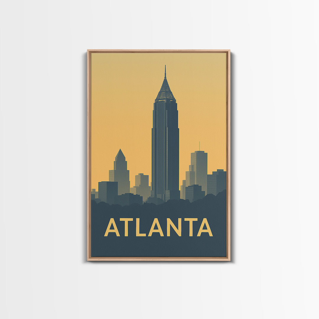 Atlanta Georgia Travel Poster, Framed Canvas Print, Vintage City Poster Art, Atlanta Art Print, Mid Century Wall Art, Vintage Travel Art