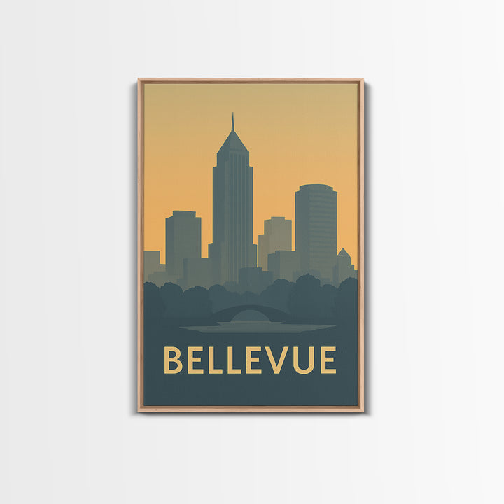 Bellevue Washington Travel Poster, Framed Canvas Print, Minimalist Retro Wall Art, Bellevue City Art, Travel Poster Set, City Art Print