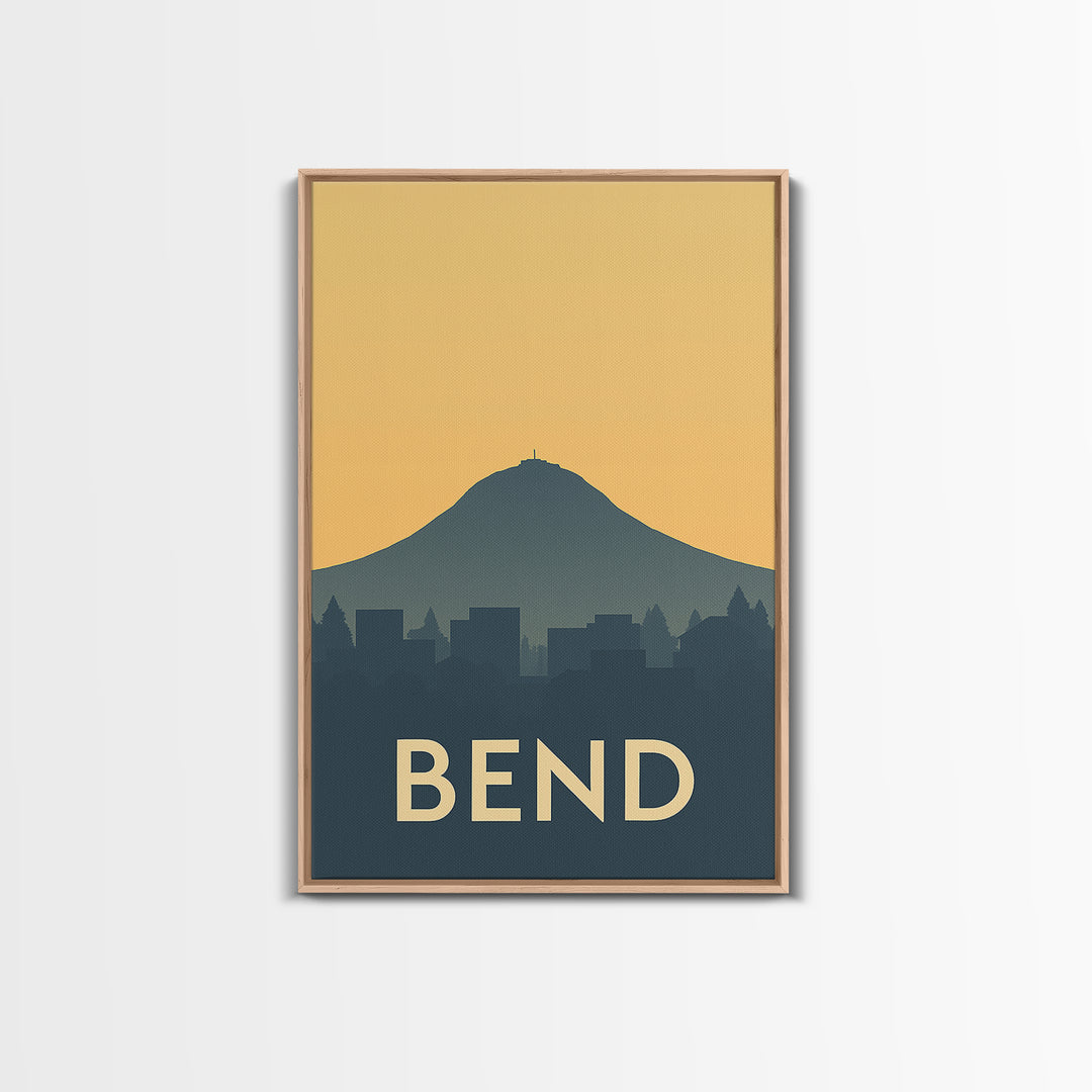 Bend Travel Poster, Framed Canvas Print, Vintage City Poster Art, Bend City Art, Retro Travel Print, City Art Print, Vintage City Art