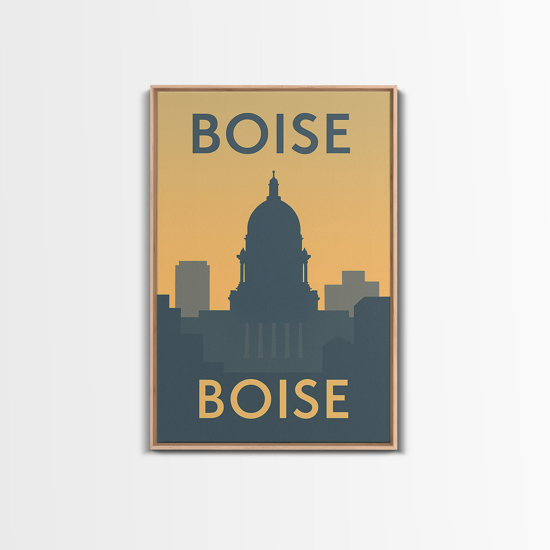 Boise Travel Poster, Framed Canvas Print, Minimalist Retro Wall Art, Boise City Art, City Travel Prints, City Illustration, Retro Poster