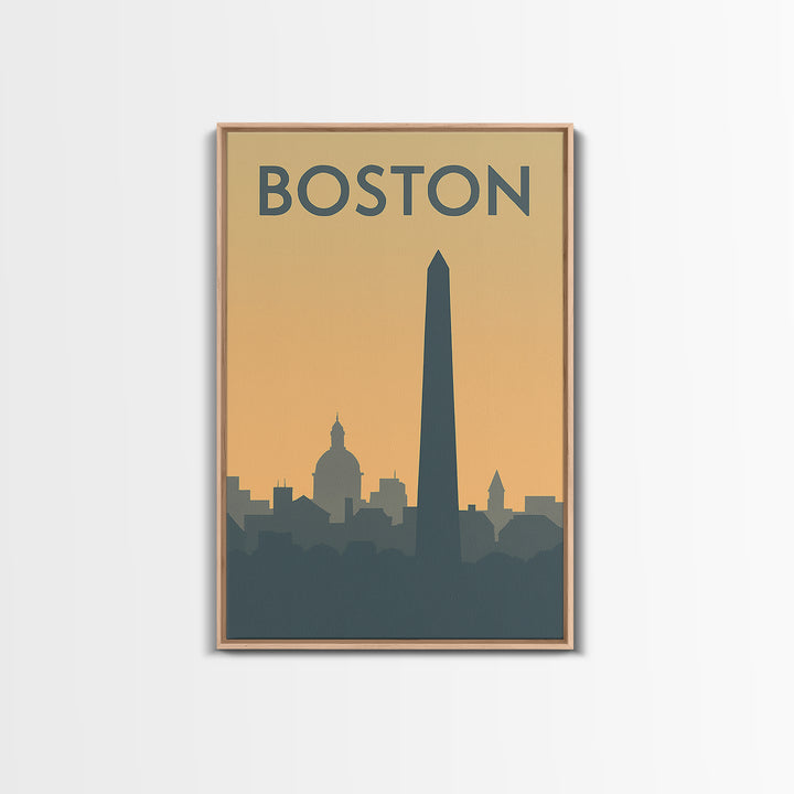 Boston Travel Poster, Framed Canvas Print, Minimalist Retro Wall Art, Boston Wall Art, Wanderlust Decor, Modern Wall Decor, Landscape Art