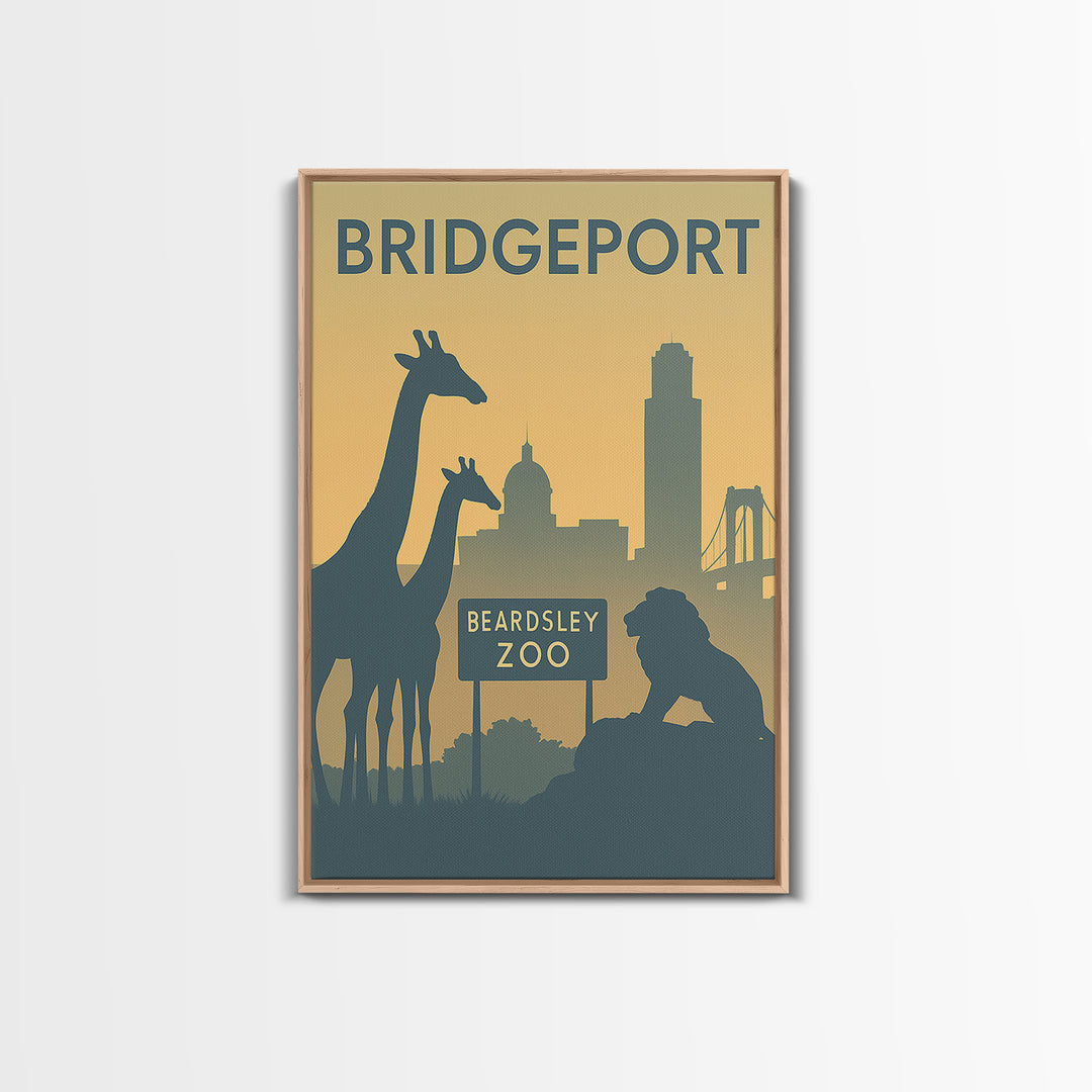 Bridgeport Travel Poster, Framed Canvas Print, Minimalist Retro Wall Art, Bridgeport Art Print, Modern Wall Decor, Travel Poster Art