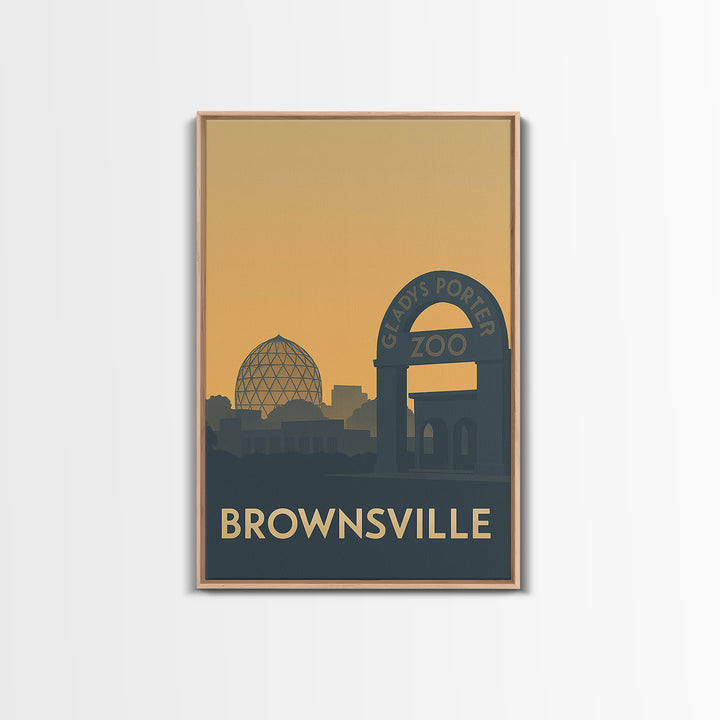 Brownsville Texas Travel Poster, Framed Canvas Print, Sunset Skyline Wall Art, Brownsville Travel Art, Travel Art Print, Home Office Decor