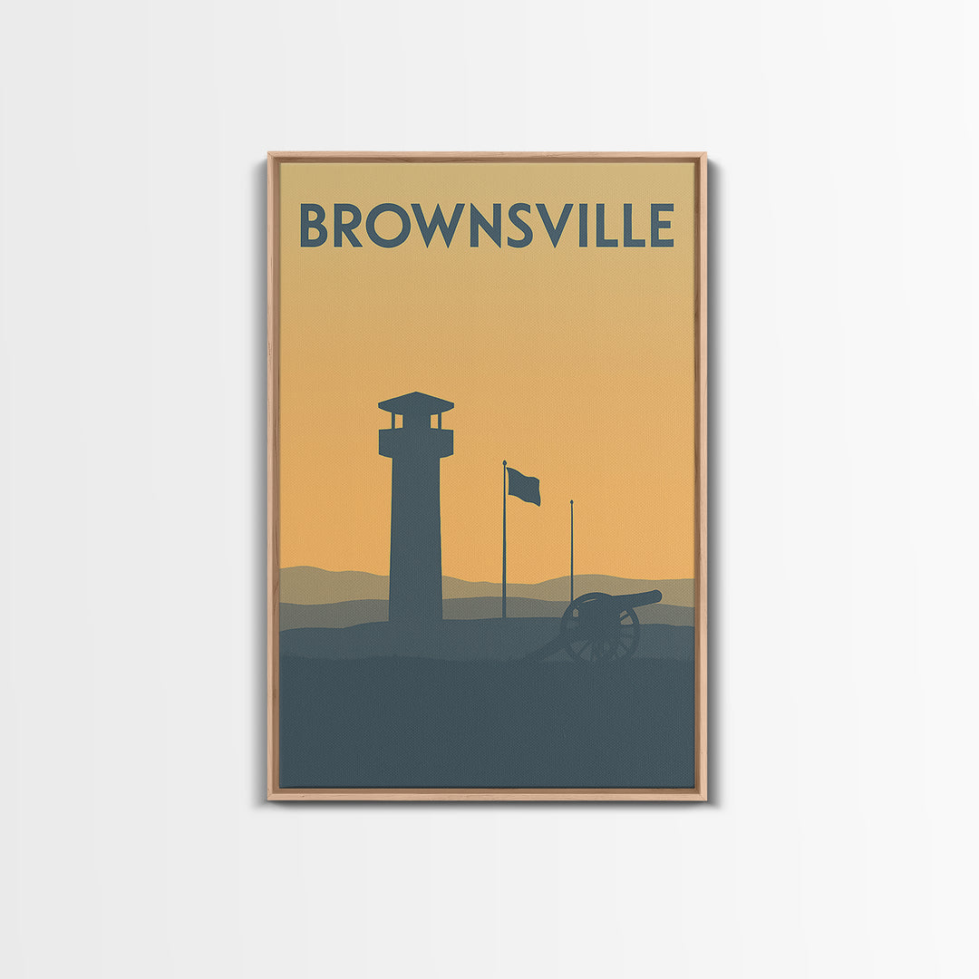 Brownsville Travel Poster, Framed Canvas Print, Minimalist Retro Wall Art, Brownsville Poster Print, Wanderlust Decor, Mid Century Wall Art