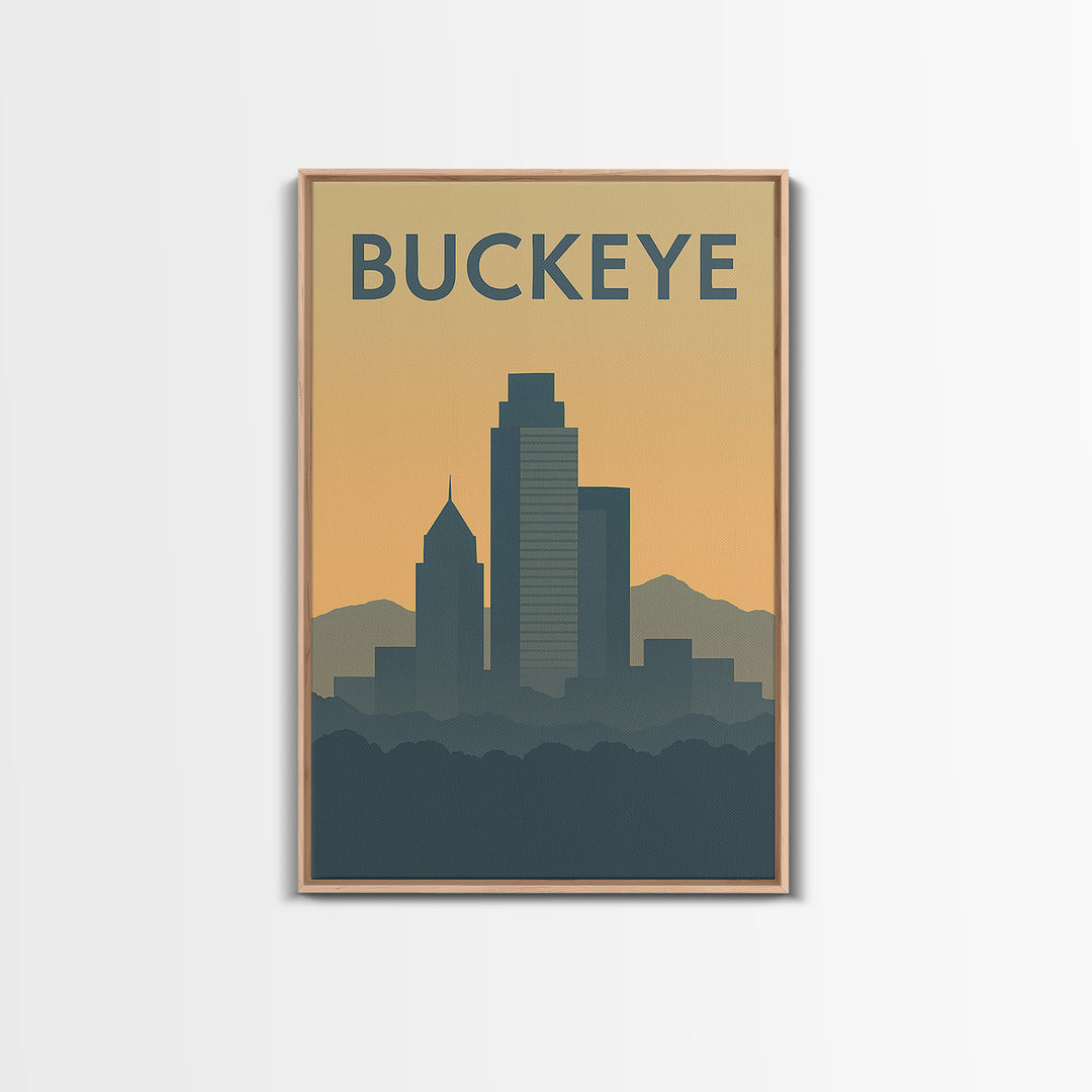 Buckeye Travel Poster, Framed Canvas Print, Sunset Skyline Wall Art, Buckeye City Art, Fine Art Print, Travel Poster Art, Travel Poster Set