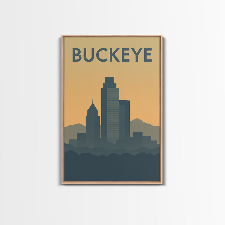Buckeye Travel Poster, Framed Canvas Print, Sunset Skyline Wall Art, Buckeye City Art, Fine Art Print, Travel Poster Art, Travel Poster Set