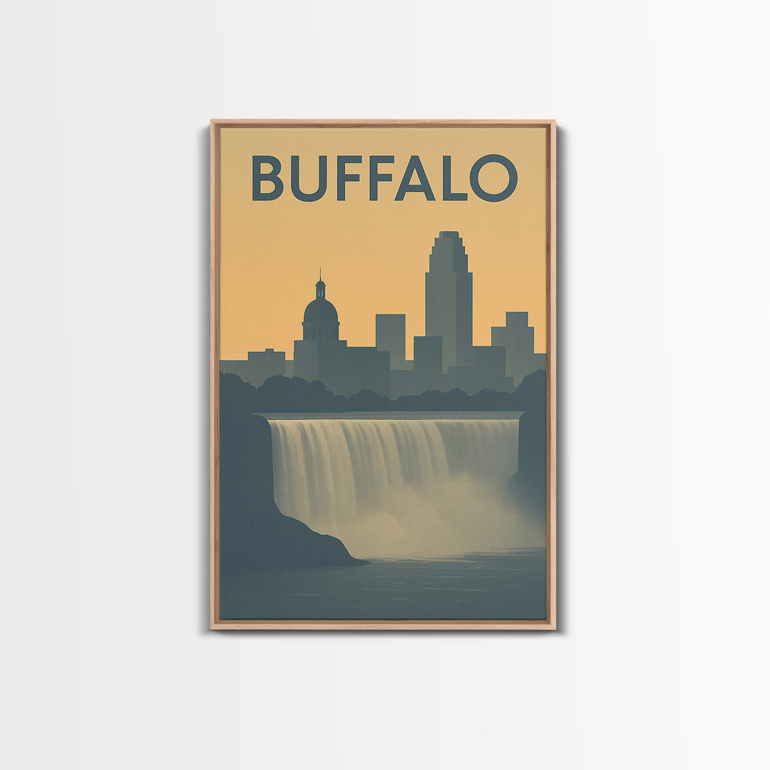 Buffalo Travel Poster, Framed Canvas Print, Sunset Skyline Wall Art, Buffalo Wall Art, Retro Travel Print, Wanderlust Decor, Poster Print