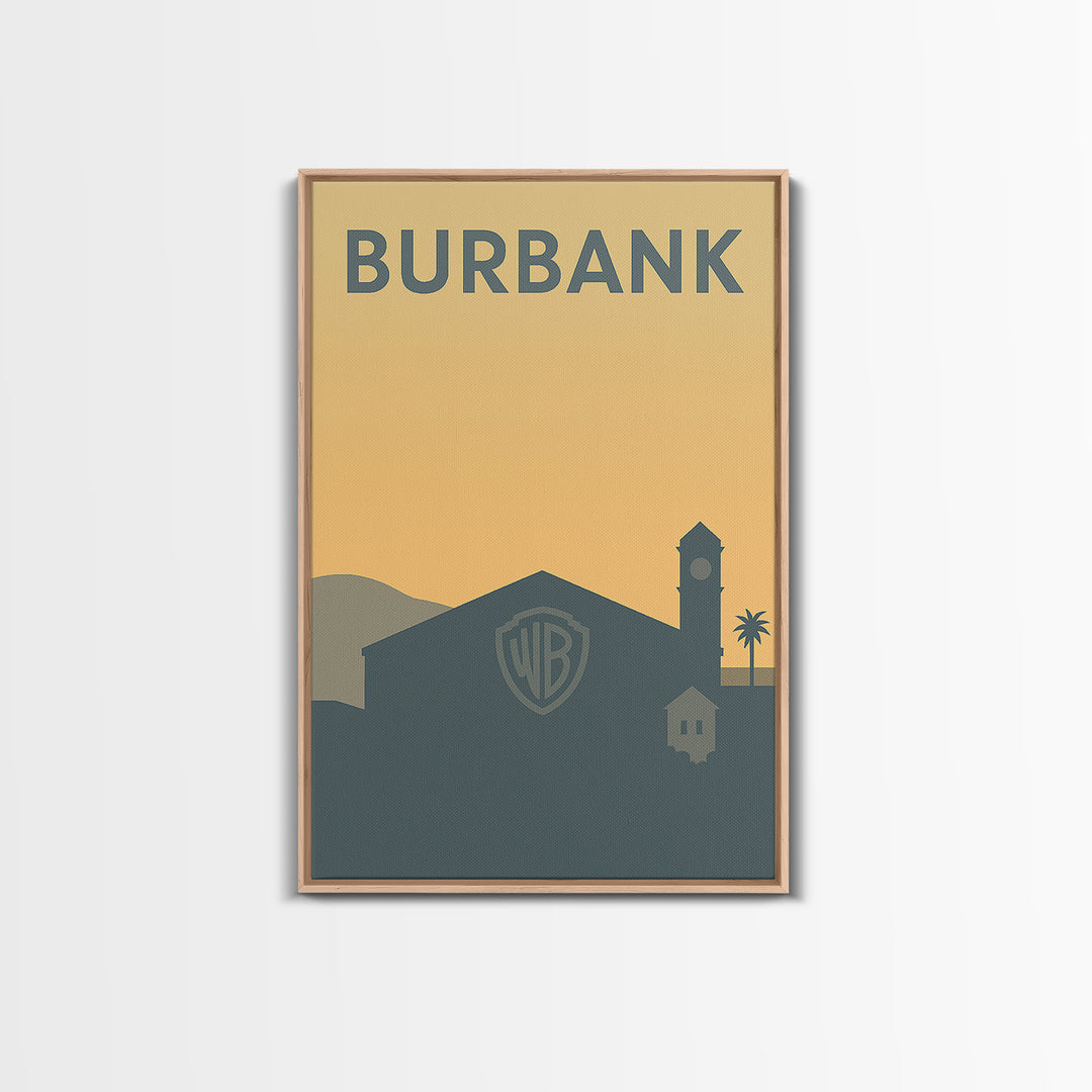 Burbank Travel Poster, Canvas Print, Minimalist Retro Wall Art, Burbank Wall Art, Living Room Wall Art, City Illustration, Travel Art Print