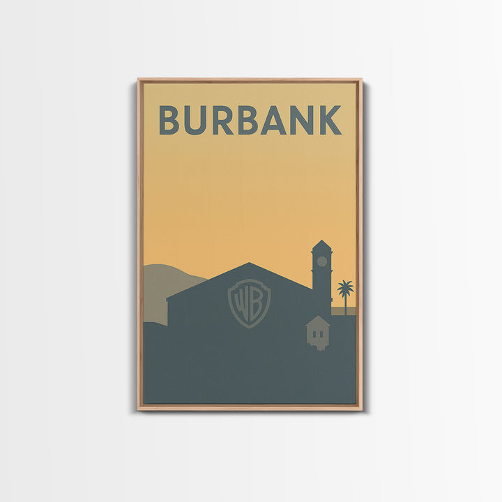 Burbank Travel Poster, Canvas Print, Minimalist Retro Wall Art, Burbank Wall Art, Living Room Wall Art, City Illustration, Travel Art Print
