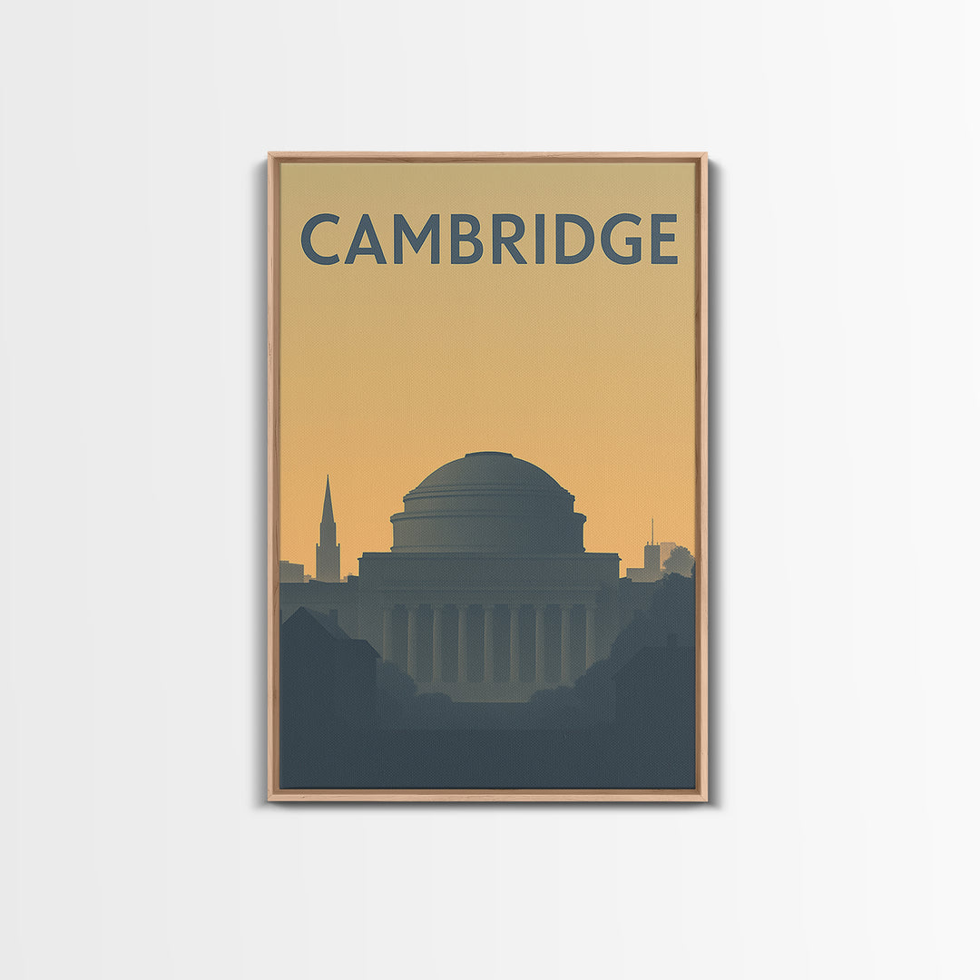 Cambridge Travel Poster, Framed Canvas Print, Minimalist Retro Wall Art, Cambridge Wall Art, Modern Wall Decor, Fine Art Print
