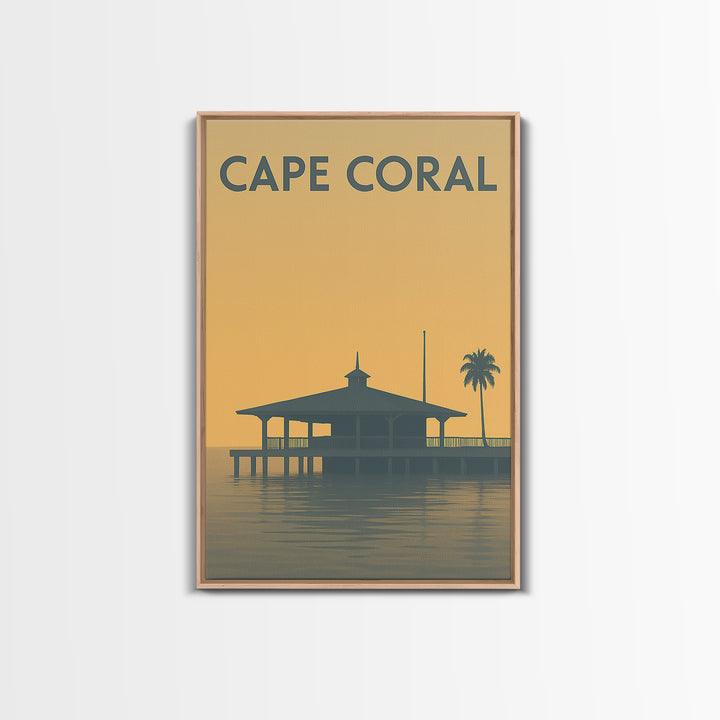 Cape Coral Florida Travel Poster, Framed Canvas Print, Minimalist Retro Wall Art, Cape Coral City Art, Travel Poster Art, Wanderlust Decor