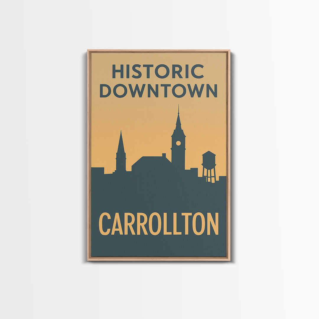 Carrollton Travel Poster, Canvas Print, Sunset Skyline Wall Art, Carrollton Travel Art, Home Office Decor, Travel Art Print, Travel Print