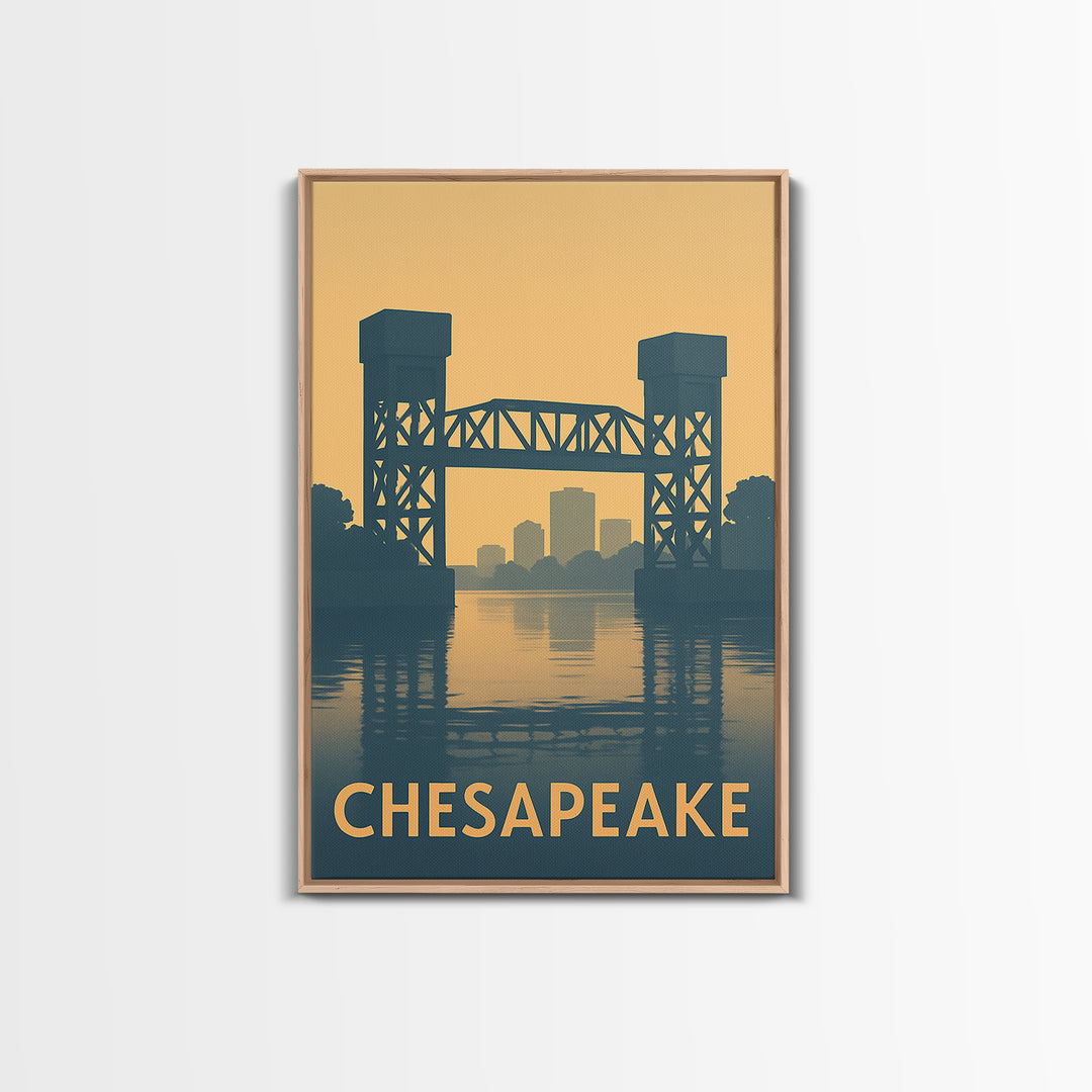 Chesapeake Travel Poster, Canvas Print, Sunset Skyline Wall Art, Chesapeake City Art, Retro Travel Print, Travel Wall Decor, Art Print