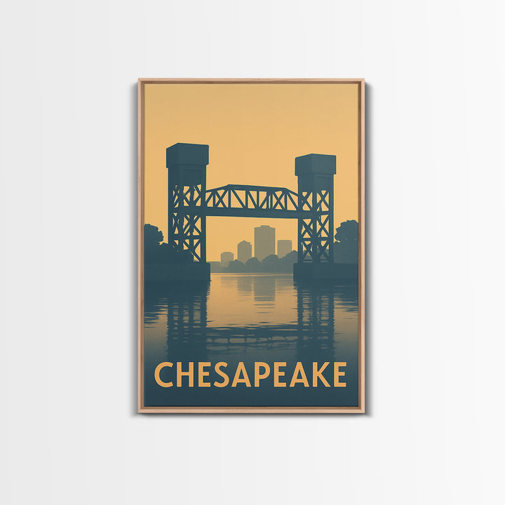 Chesapeake Travel Poster, Canvas Print, Sunset Skyline Wall Art, Chesapeake City Art, Retro Travel Print, Travel Wall Decor, Art Print