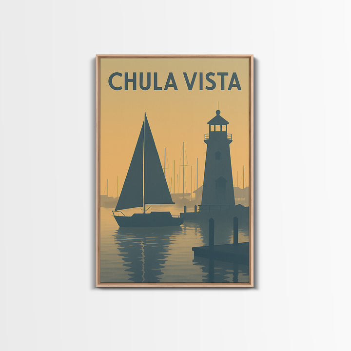 Chula Vista California Travel Poster, Framed Canvas Print, Mid Century Travel Art, Chula Vista Wall Art, Wanderlust Decor, Modern Wall Decor