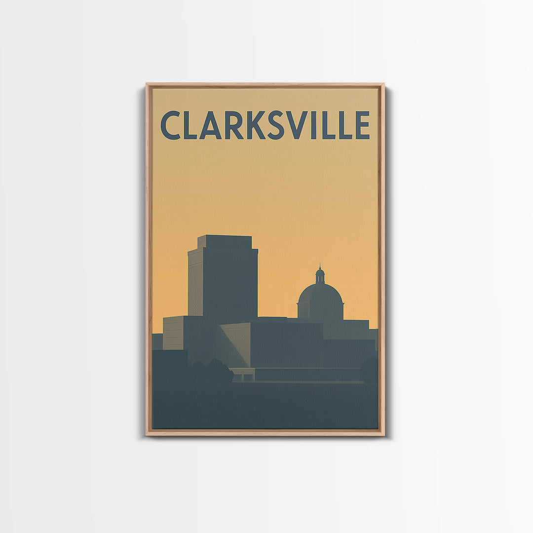 Clarksville Travel Poster, Framed Canvas Print, Mid Century Travel Art, Clarksville Art Print, Vintage City Art, Vintage City Poster