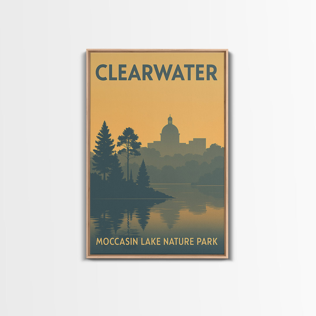 Clearwater Travel Poster, Framed Canvas Print, Sunset Skyline Wall Art, Clearwater City Art, Travel Poster Set, City Travel Prints