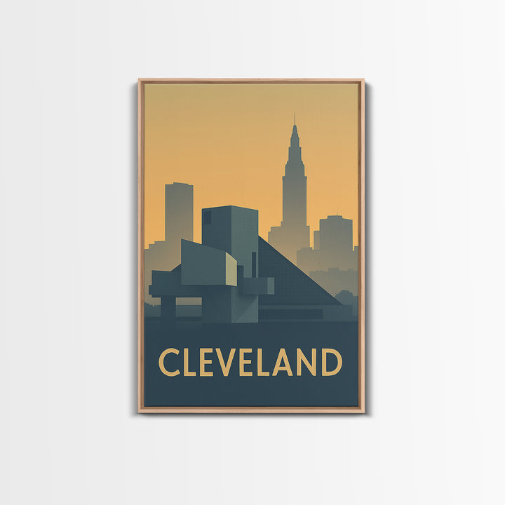 Cleveland Ohio Travel Poster, Framed Canvas Print, Vintage City Poster Art, Cleveland Art Print, Travel Poster Set, Fine Art Print