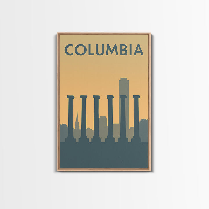 Columbia South Carolina Travel Poster, Canvas Print, Sunset Skyline Wall Art, Columbia Print, Art Print, Watercolor Downtown Skyline