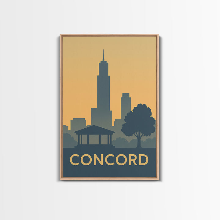 Concord Travel Poster, Framed Canvas Print, Minimalist Retro Wall Art, Concord Wall Art, Eclectic Wall Decor, Retro Travel Print