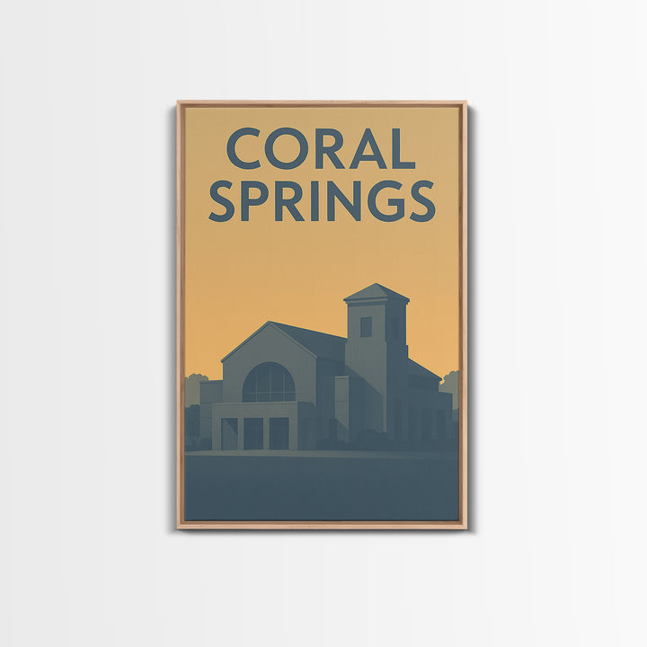 Coral Springs Travel Poster, Framed Canvas Print, Sunset Skyline Wall Art, Coral Springs Wall Art, City Travel Prints, City Illustration