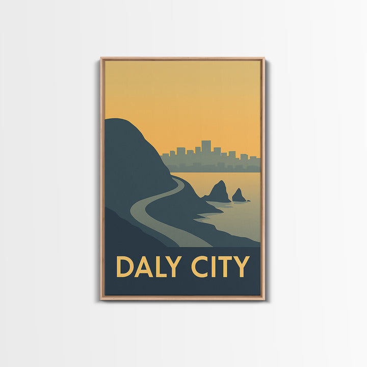 Daly City Travel Poster, Framed Canvas Print, Mid Century Travel Art, Daly City City Art, Travel Poster Set, City Travel Prints