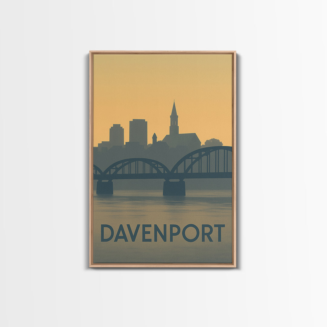 Davenport Travel Poster, Framed Canvas Print, Vintage City Poster Art, Davenport Poster Print, City Art Print, Mid Century Wall Art