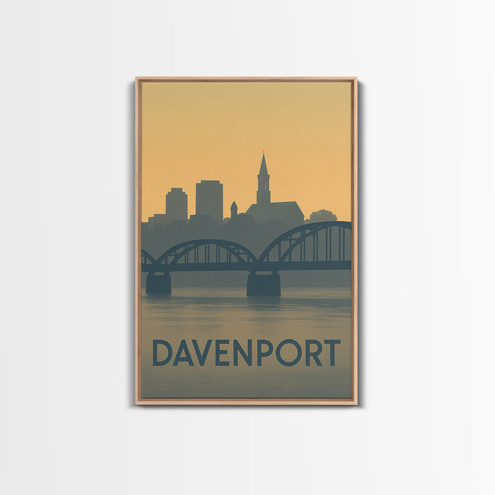 Davenport Travel Poster, Framed Canvas Print, Vintage City Poster Art, Davenport Poster Print, City Art Print, Mid Century Wall Art