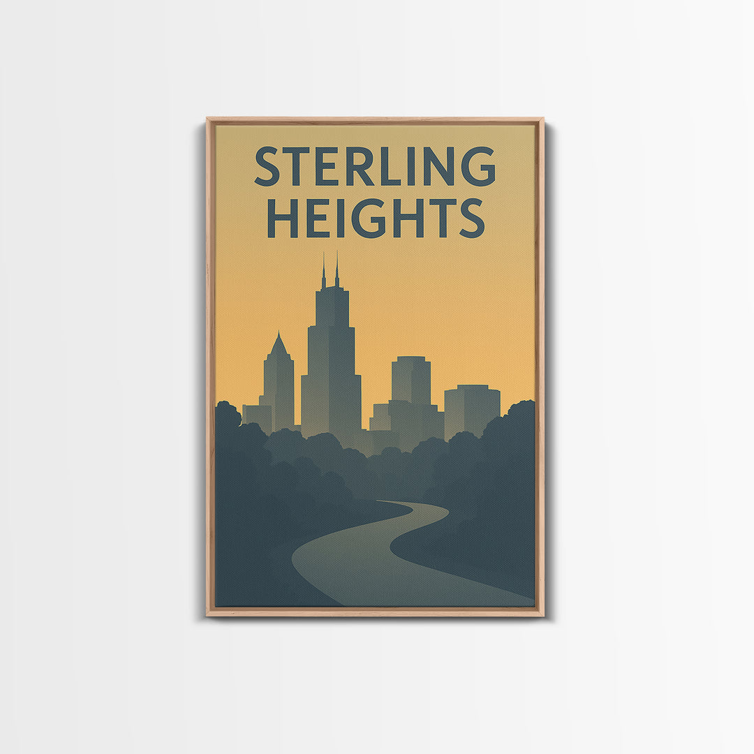 Sterling Heights Michigan Travel Poster, Canvas Print, Mid Century Travel Art, Sterling Heights City Art, Eclectic Wall Decor, Poster Print