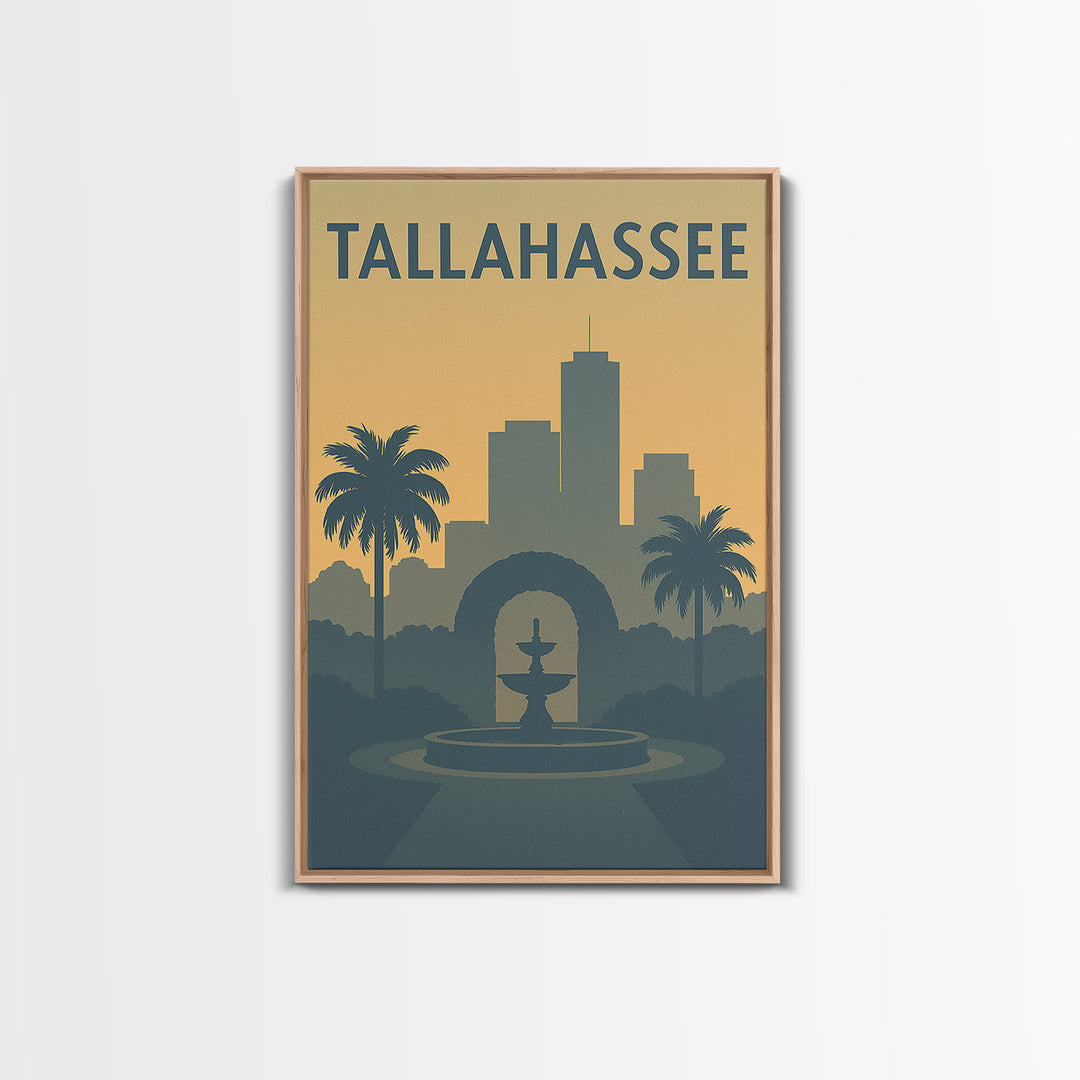Tallahassee Florida Travel Poster, Framed Canvas Print, Mid Century Travel Art, Tallahassee Wall Art, City Art Print, Modern Wall Decor