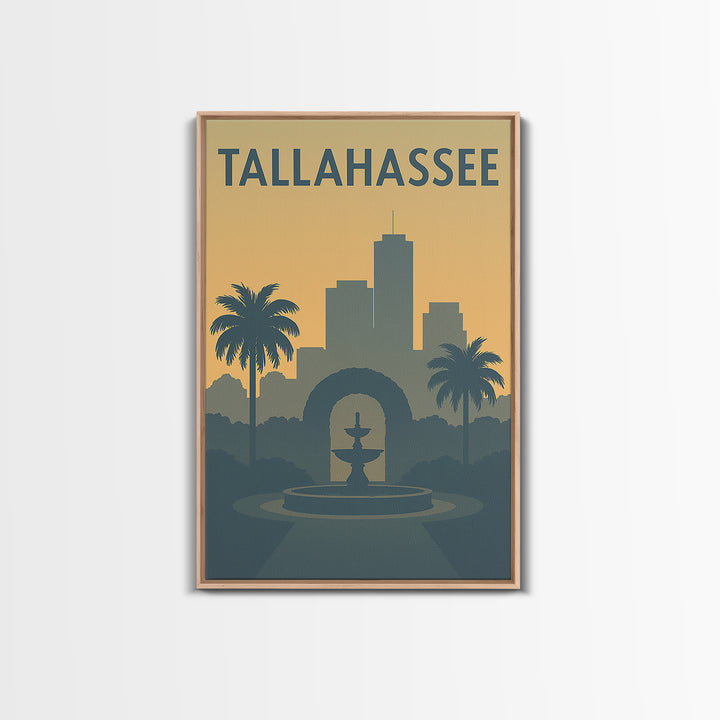 Tallahassee Florida Travel Poster, Framed Canvas Print, Mid Century Travel Art, Tallahassee Wall Art, City Art Print, Modern Wall Decor