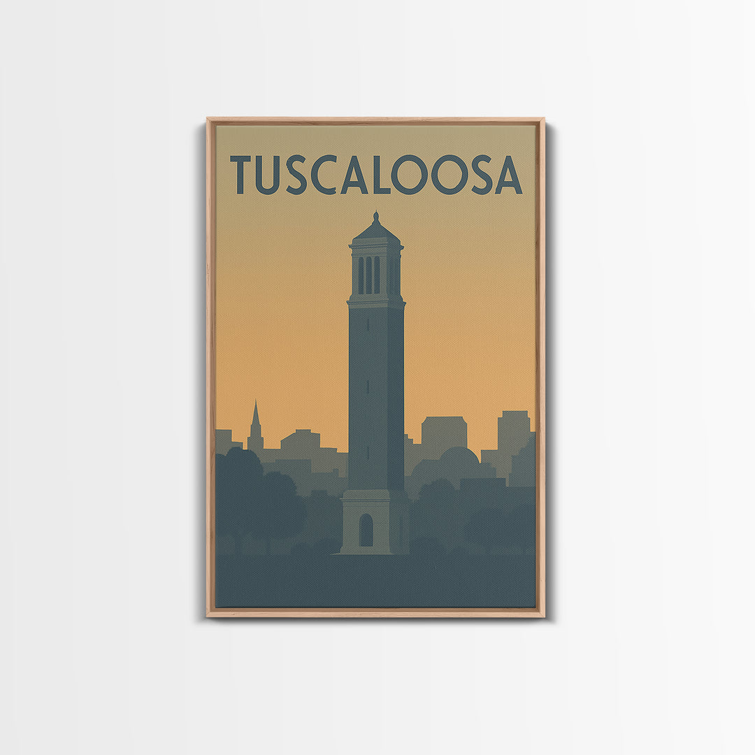 Tuscaloosa Travel Poster, Framed Canvas Print, Minimalist Retro Wall Art, Tuscaloosa Art Print, City Illustration, Vintage Travel Print