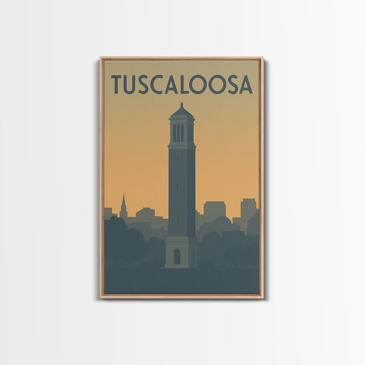 Tuscaloosa Travel Poster, Framed Canvas Print, Minimalist Retro Wall Art, Tuscaloosa Art Print, City Illustration, Vintage Travel Print
