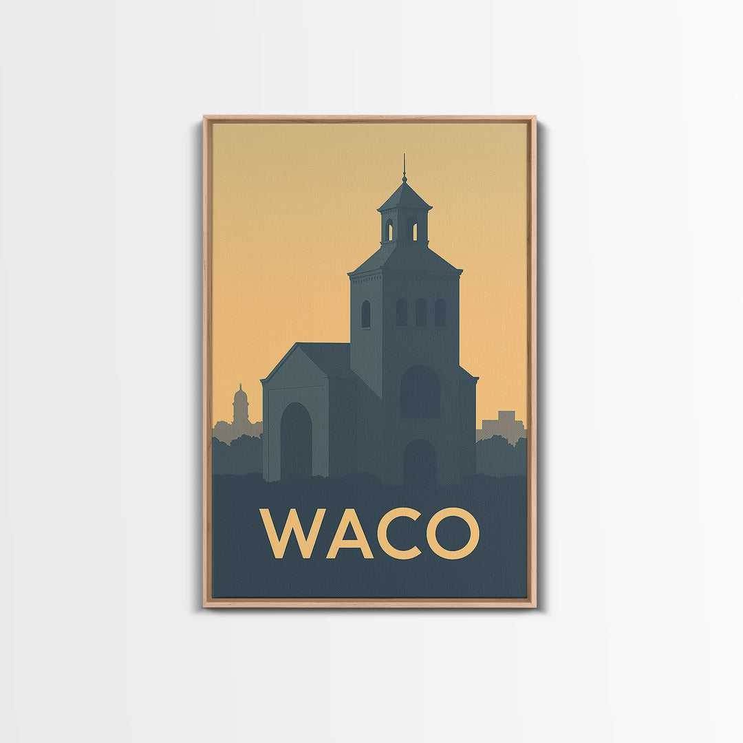Waco Texas Travel Poster, Canvas Print, Sunset Skyline Wall Art, Waco Poster Print, City Illustration, Travel Poster Art, Travel Art Print