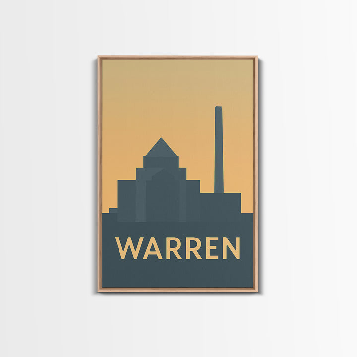 Warren Travel Poster, Framed Canvas Print, Vintage City Poster Art, Warren Poster Print, Vintage City Art, Travel Wall Art, Retro Poster